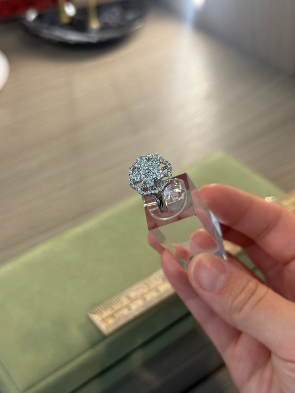 Silver Floral Halo Cluster Ring - Silver adjustable band